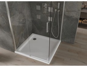 Mexen Omega, sprchovací kút s posuvnými dverami 100 (dvere) x 100 (stena) cm, 8mm číre sklo, chrómový profil + slim sprchová vanička 5cm, 825-100-100-01-00-4010