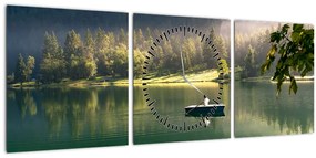 Obraz jazera (s hodinami) (90x30 cm)