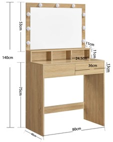 Dekorstudio Toaletný stolík so zrkadlom a LED žiarovkami Dub sonoma - RDT120T11