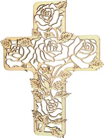 AMADEA Drevený kríž s motívom ruže 20 cm