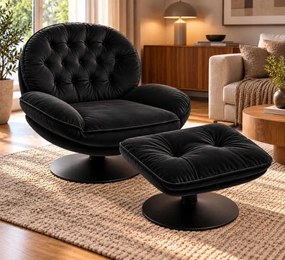 LuxuryForm DESIGN Otočné kreslo LUNA s podnožkou - čierne