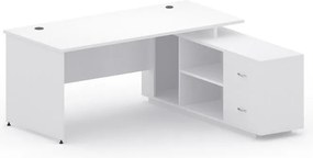 Kancelársky stôl so skrinkou MIRELLI 1600 x 1600 mm, pravý, biely