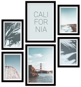 Gario Sada plagátov Pláže v Californii - 6 dielna Farba rámu: Zlatá, Rozmery: 85 x 92 cm