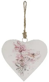 Srdce závesné kovové 12x12,5 cm ružovo-biele