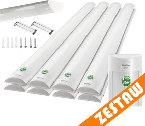 Sada 4 x povrchovo montovateľných LED svietidiel 36W 120cm fluorescenčný panel pre garážovú dielňu
