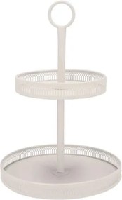 Bílý antik kovový 2-patrový etažér s okrajem Nordic - Ø 28*43 cm