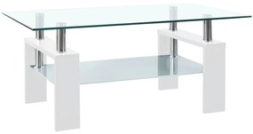 Konferenčný stolík biely a priehľadný 95x55x40 cm tvrdené sklo