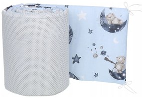 Ochranný mantinel do postieľky 180x30 cm BABYMAM PREMIUM - Medvedíci vo vesmíre/tm. bodky na šedej