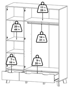 Biela/v prírodnej farbe šatníková skriňa v dekore duba so zrkadlom 147x201x58 cm Ikast – Tvilum