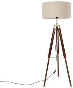 Stojaca lampa mosadzná s tienidlom svetlohnedá 50 cm trojnožka - Cortin