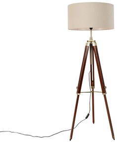 Stojacia lampa mosadzná s tienidlom svetlohnedá 50 cm statív - Cortin