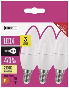 EMOS Súprava LED žiaroviek Candle, E14, 6W, teplá biela, 3ks