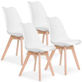 ModernHome Sada 4 stoličiek do obývačky a jedálne s vankúšom, ekokoža - Biely