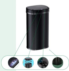 Senzorový odpadkový kôš DEUS, 58 litrov, čierna Jurhan
