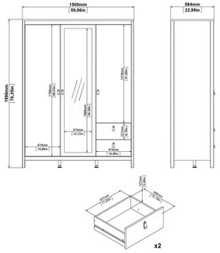 Sivobéžová šatníková skriňa so zrkadlom 150x199x58 cm Madrid – Tvilum