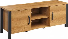TV skrinka Olin 41 147 cm s výklenkami - karamelový dub / čierny supermat