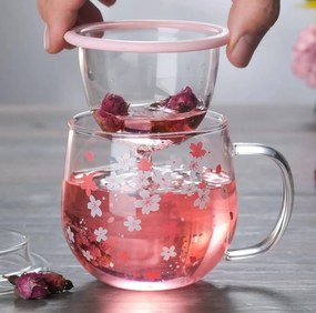 4Home Sklenený hrnček Sakura Hot&Cool so sitkom 400 ml