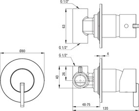 Deante Silia, sprchová/vaňová batéria pod omietku, 1-výstupové teleso, oceľová, DEA-BQS_F44L