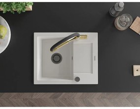 Mexen Enzo, granitový drez 576x465x174 mm, 1-komorový a drezová batéria Duo, biela, 6506-20-671701-57-B