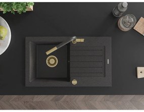 Mexen Pablo, 1-komorový granitový drez 752x436x161 mm a drezová batéria Flora, čierna škvrnitá, 6510-76-670401-75-G