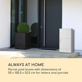 Blumfeldt London White, poštová schránka na balík, oceľ, ukotvenie do zeme, okrúhly zámok