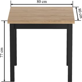 Dekorstudio Štvorcový jedálenský stôl 80×80 cm – Dub zlatý Craft / Čierne nohy