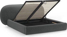 Tmavosivá čalúnená dvojlôžková posteľ s úložným priestorom s roštom 200x200 cm Ovalo – Micadoni