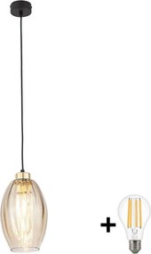 LED luster na lanku SEBO 1xE27/15W/230V čierna/dymová béžová
