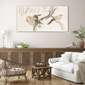 Sklenený obraz Ázie vetvy zvierat vtákov