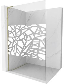 Mexen Kioto L, sprchová zástena Walk-In 90 x 200 cm, 8mm číre sklo biely vzor, zlatý lesklý profil,800-090-103-50-78