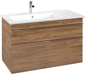 VILLEROY &amp; BOCH Venticello závesná skrinka pod asymetrické umývadlo (ľavé), 2 zásuvky, 953 x 502 x 590 mm, Oak Kansas, A92701RH