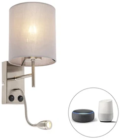 Inteligentná nástenná lampa oceľ s šedým tienidlom vrátane Wifi A60 - Stacca