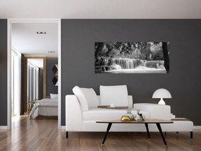 Obraz - Čiernobiely vodopád (120x50 cm)
