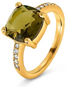 Prsteň so zeleno-hnedým skleneným krištáľovým kamienkom