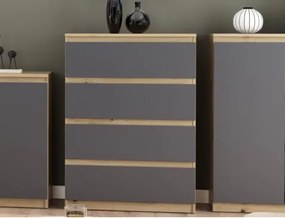 Komoda so 4 zásuvkami Carlos, dub artisan/grafit, 75 cm%