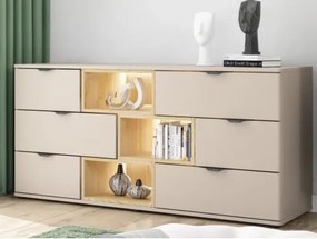 Komoda so zásuvkami Avola, 160 cm, béžová kašmír/dub cremona%