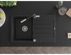 Mexen Bruno, 1-komorový granitový drez 795x495x200 mm a drezová batéria Flora, čierna, 6513-77-670401-07