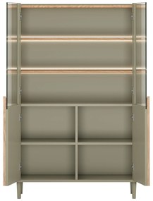 Vitrína Amilio 100 cm dvojdverová na nožičkách - eukalyptus / dub baltic dune / úchyty dub prírodný