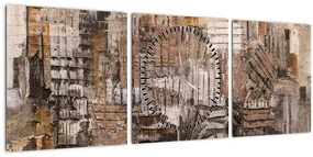 Obraz - Abstrakcia v hnedých tónoch (s hodinami) (90x30 cm)