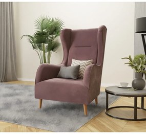Ružové zamatové kreslo ušiak Carole – Ropez