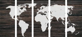 5-dielny obraz mapa sveta na tmavom drevenom podklade