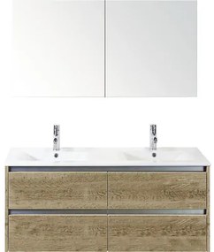 Kúpeľňový nábytkový set Sanox Dante farba čela dub prírodný ŠxVxH 121 x 170 x 46 cm s keramickým umývadlom a zrkadlovou skrinkou