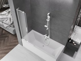Mexen Velar L, 2-krídlová posuvná vaňová zástena 75 x 150 cm, 8mm sklo námraza, biela matná, 896-075-003-31-20