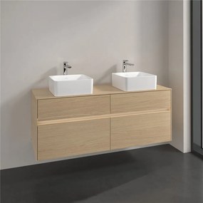 VILLEROY &amp; BOCH Collaro závesná skrinka pod dve umývadlá na dosku, 4 zásuvky, s LED osvetlením, 1400 x 500 x 548 mm, Nordic Oak, C048B0VJ