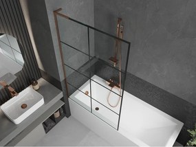 Mexen Next L, 1-krídlová vaňová zástena 100 x 150 cm, 6mm číre sklo-čierny vzor, ružové zlato profil, 895-100-000-03-77-60
