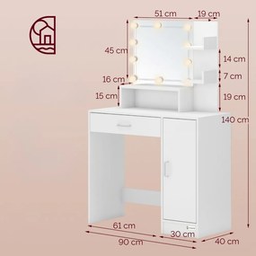Toaletný stolík JOCELYN s osvetlením, 140x90x40cm, biela Casaria