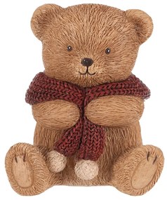 Dekorácia Medveď s červeným šálom, polyresin, 10 cm