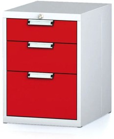 Alfa 3 Dielenský zásuvkový box na náradie MECHANIC, 3 zásuvky, 480 x 600 x 662 mm, červené dvere