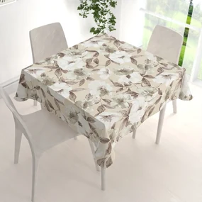 Biante Dekoračný štvorcový obrus Porto PRT-011 Hnedo-biele kvety na béžovom 80x80 cm