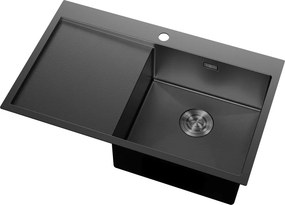 Mexen Exar, 1-komorový nerezový drez s odkvapkávačom, pravý, 780 x 480 mm, čierna, vzor voština, 6434781010P-70HC